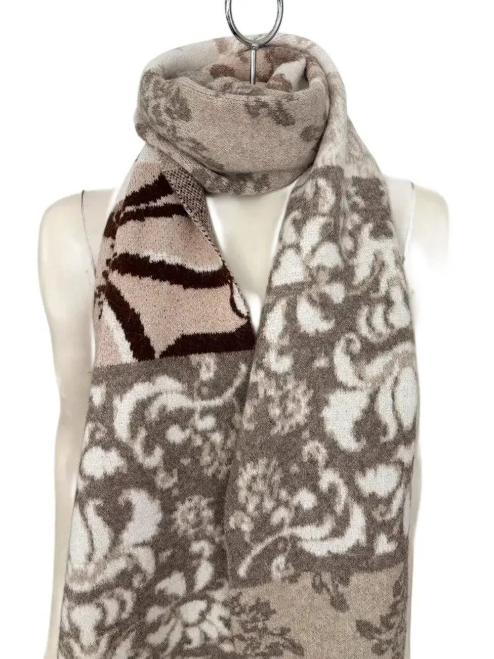 NEW ANTHROPOLOGIE The Mariel Scarf Neutral Patchwork Design Beige Brown Floral